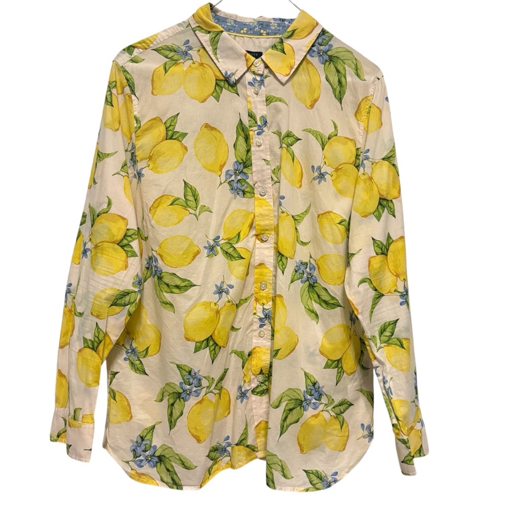 Talbots Women’s Lemon Print Button-Up Shirt - Yellow Floral XL
